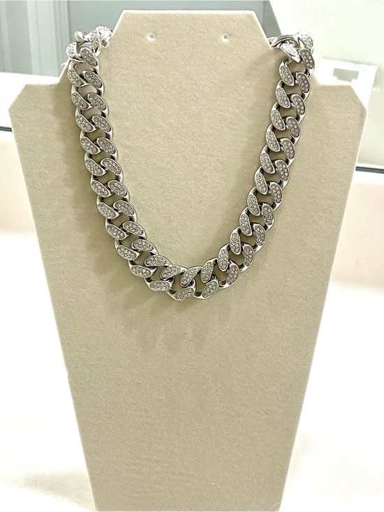 Jewelry - Pavé Cuban Link Necklace in Silver Tone